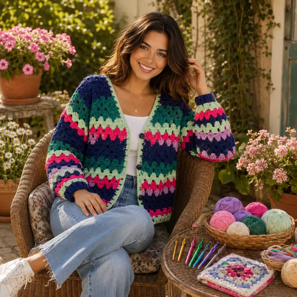 Colorful Granny Stitch Crochet Cardigan Pattern: A Cozy and Vibrant Crochet Sweater for All Seasons (photo 2)
