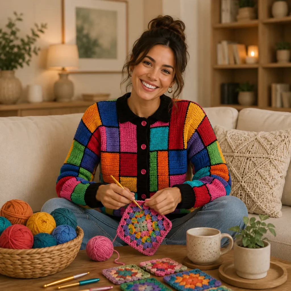 Colorful Patchwork Crochet Pattern for a Women’s Statement Cardigan (photo 2)
