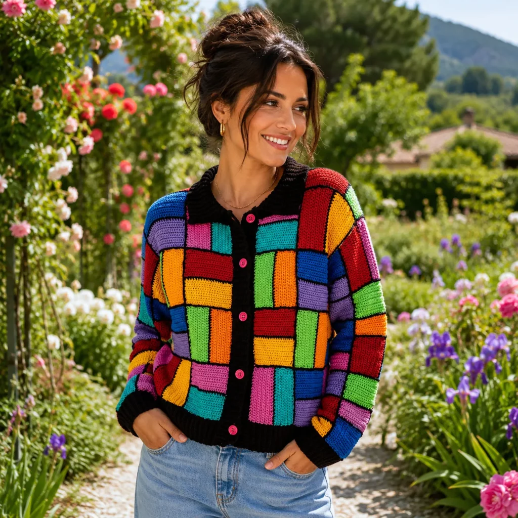 Colorful Patchwork Crochet Pattern for a Women’s Statement Cardigan (photo 1)