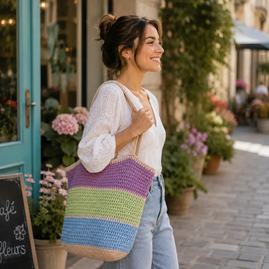 Colorful Striped Crochet Tote Bag Pattern – A Stylish and Practical Crochet Pattern (photo 3)