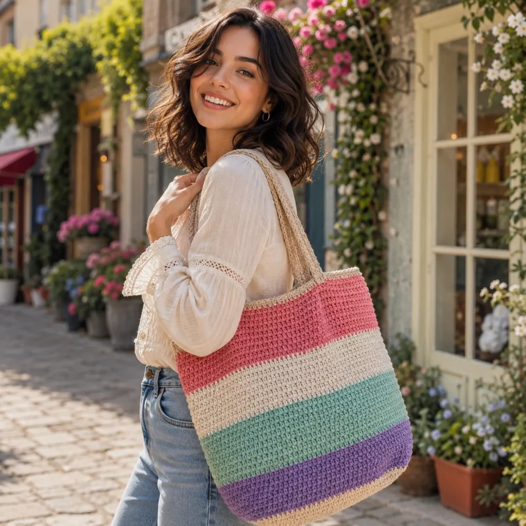 Colorful Striped Crochet Tote Bag Pattern – A Stylish and Practical Crochet Pattern (photo 1)