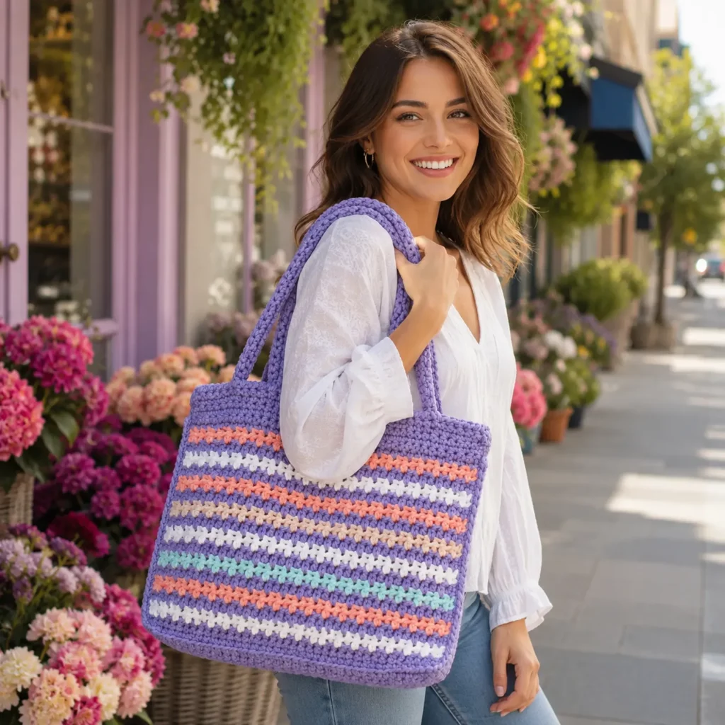 Colorful Striped Crochet Tote Bag Pattern – A Stylish and Practical Handmade Bag for Everyday Use (photo 1)