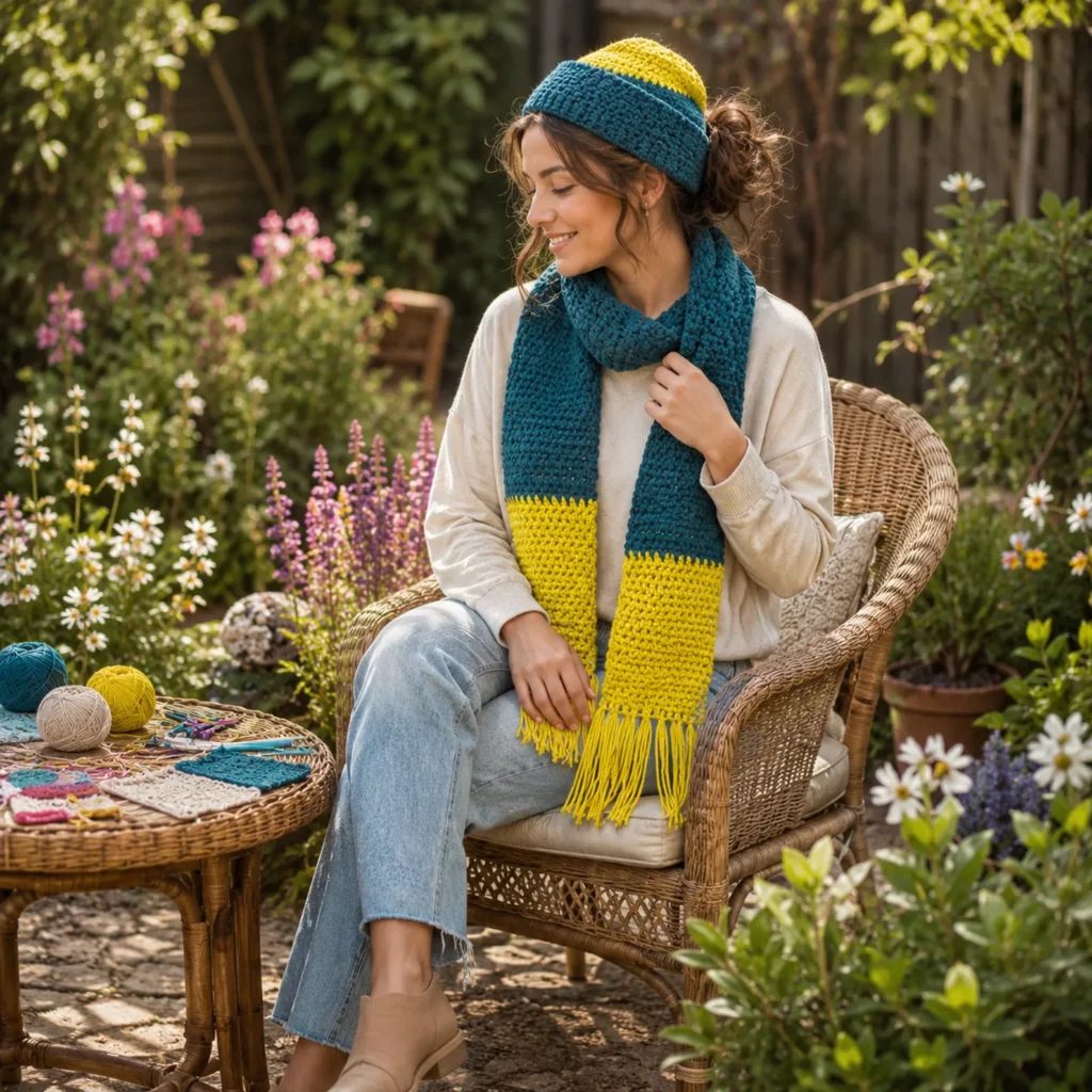 Cozy Color Block Crochet Hat and Scarf Pattern – A Stylish Winter Set for Beginners (photo 2)