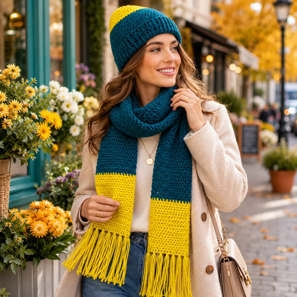 Cozy Color Block Crochet Hat and Scarf Pattern – A Stylish Winter Set for Beginners (photo 1)