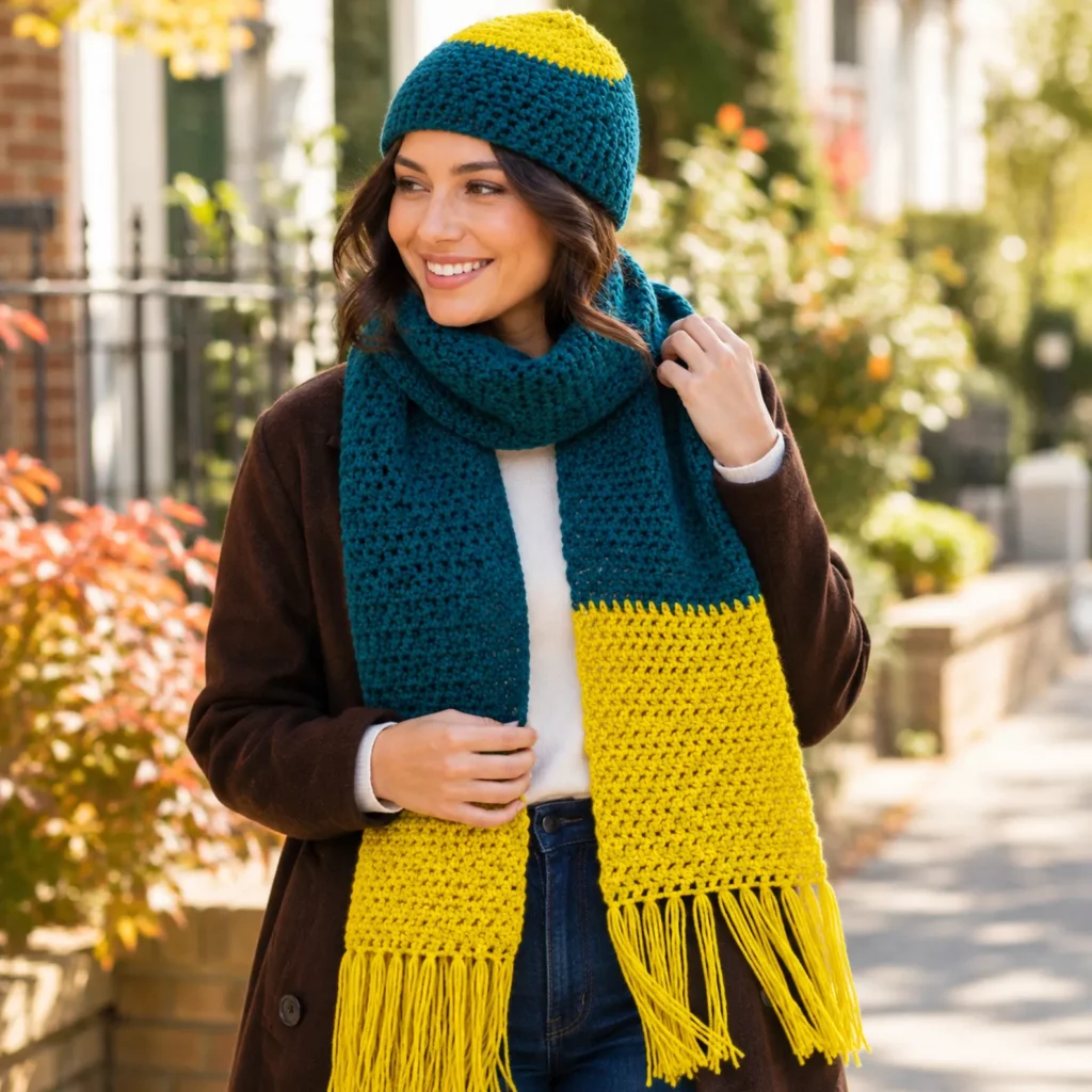 Cozy Color Block Crochet Hat and Scarf Pattern – A Stylish Winter Set for Beginners (photo 3)