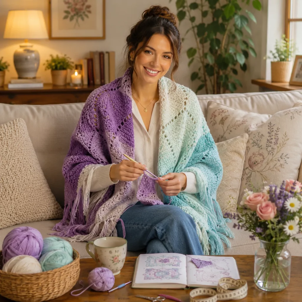 Cozy Patchwork Crochet Pattern for a Boho Fringe Ruana Wrap (photo 2)