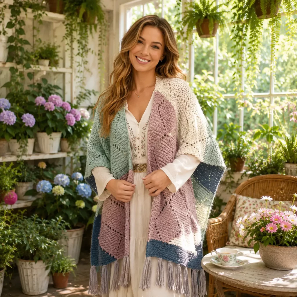 Cozy Patchwork Crochet Pattern for a Boho Fringe Ruana Wrap (photo 3)