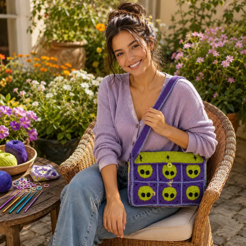 Cute Alien Granny Square Crochet Bag Pattern – A Fun and Whimsical Crochet Pattern for Creative Makers (photo 2)