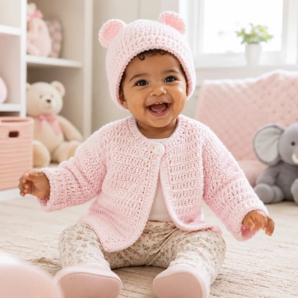 Cute Baby Bear Crochet Cardigan and Hat Pattern – An Adorable Handmade Set for Newborns (photo 1)