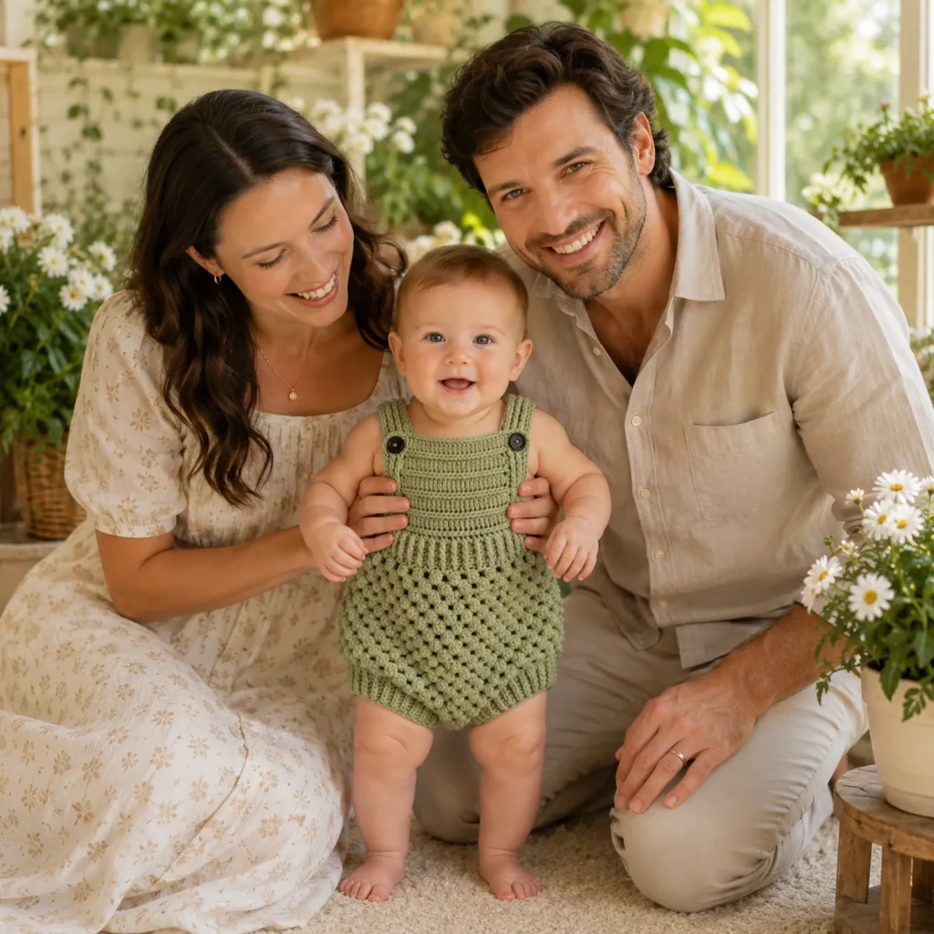 Cute Baby Crochet Pattern for a Textured Bubble Stitch Romper (photo 3)