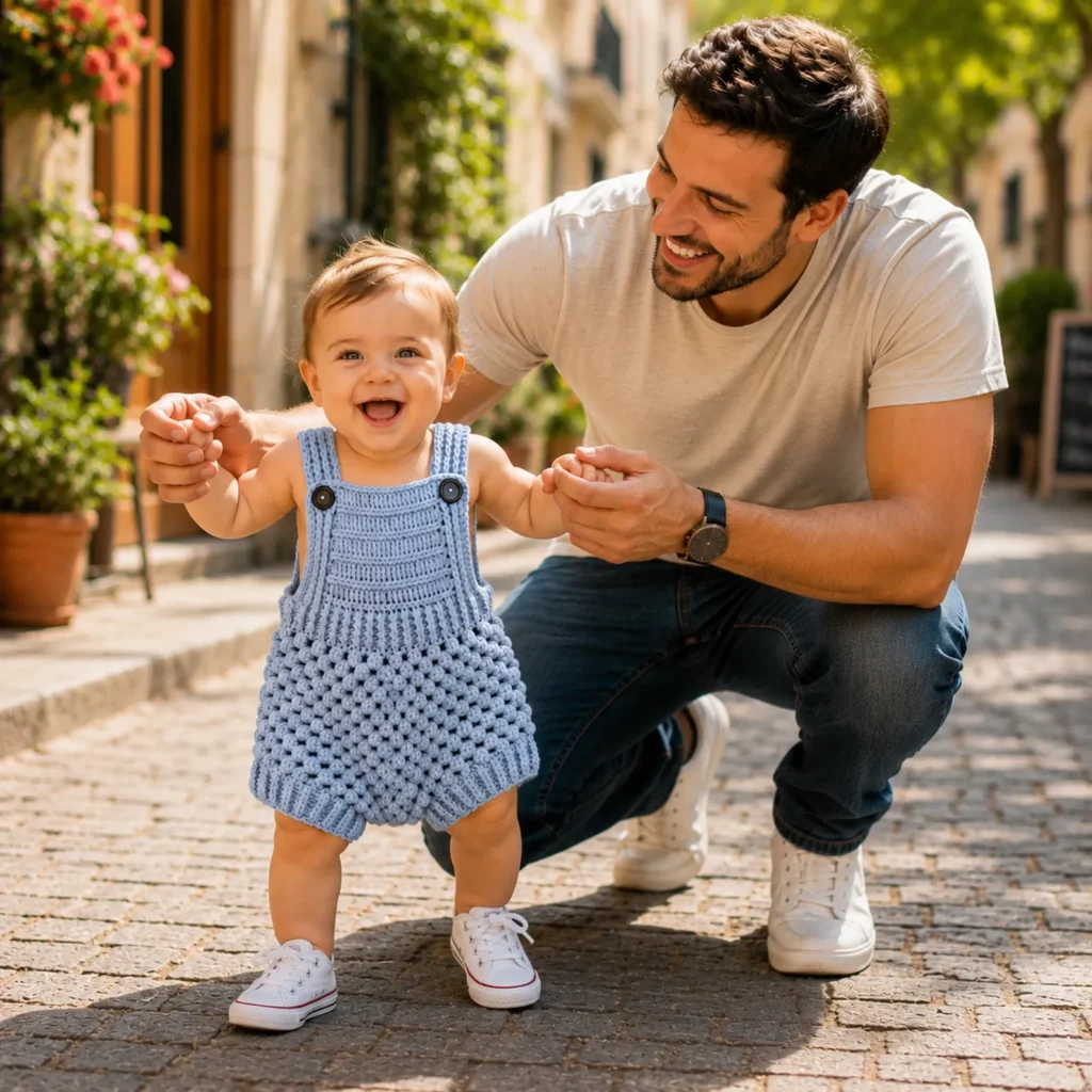 Cute Baby Crochet Pattern for a Textured Bubble Stitch Romper (photo 2)