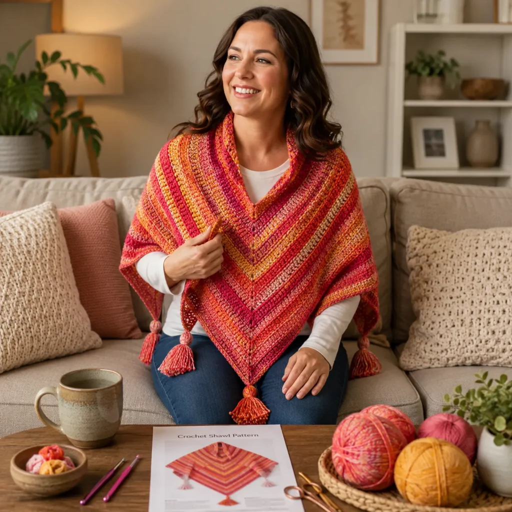 Easy Crochet Scarves Pattern Collection: Colorful Triangle Scarf with Tassels for Beginners (photo 2)
