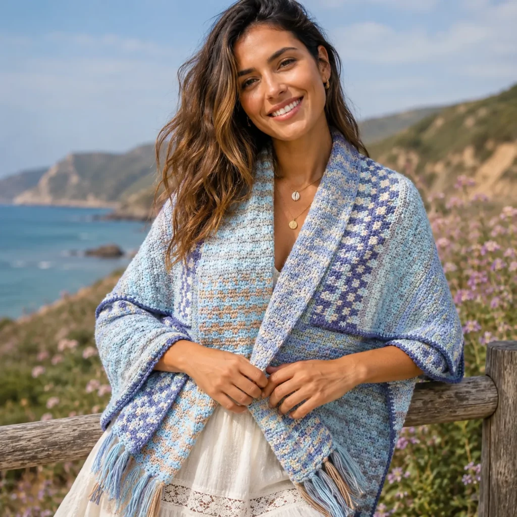 Elegant Crochet Poncho with Integrated Scarf Pattern: A Stylish and Cozy Layering Piece (photo 1)
