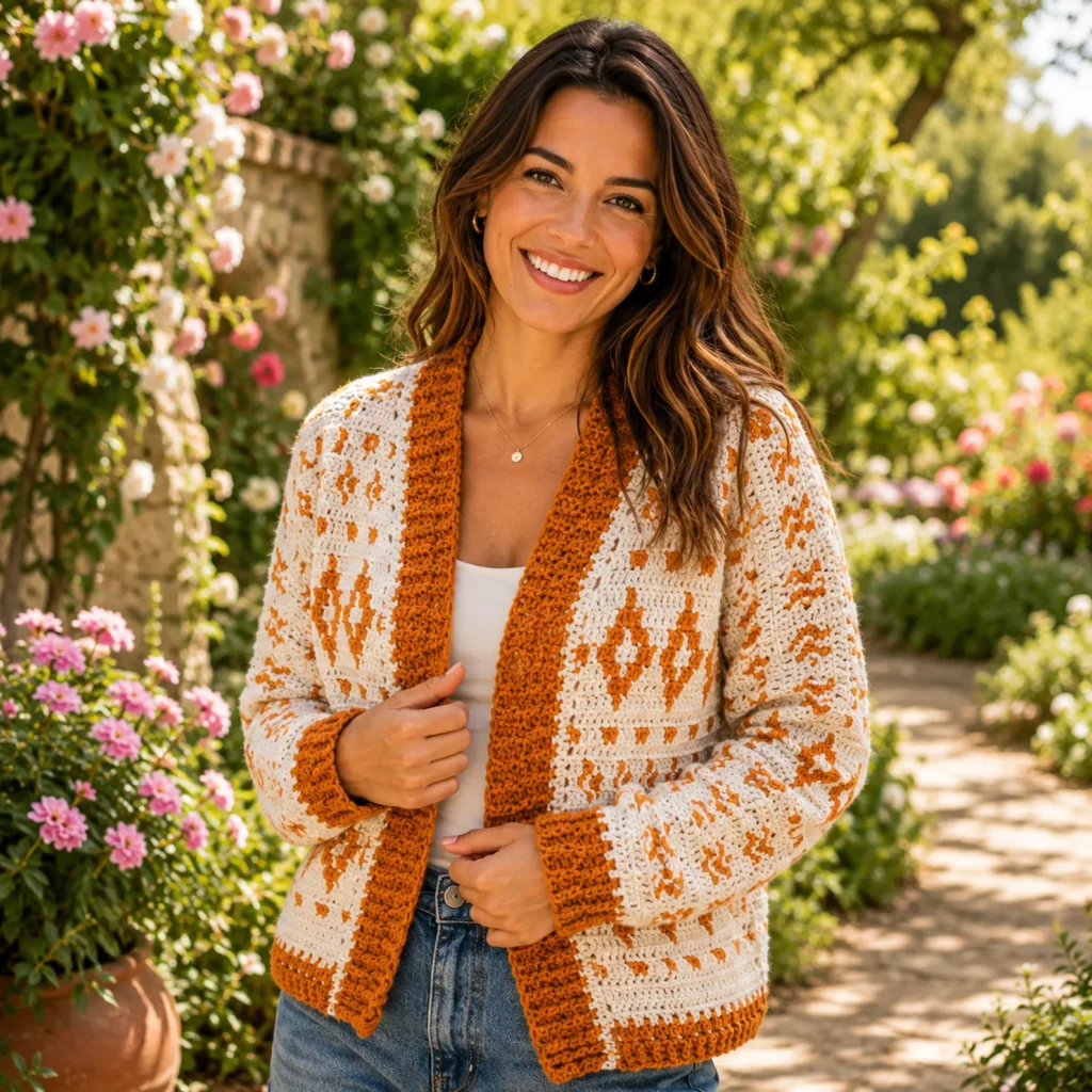Elegant Fair Isle Inspired Crochet Pattern for a Women’s Boho Cardigan (photo 1)