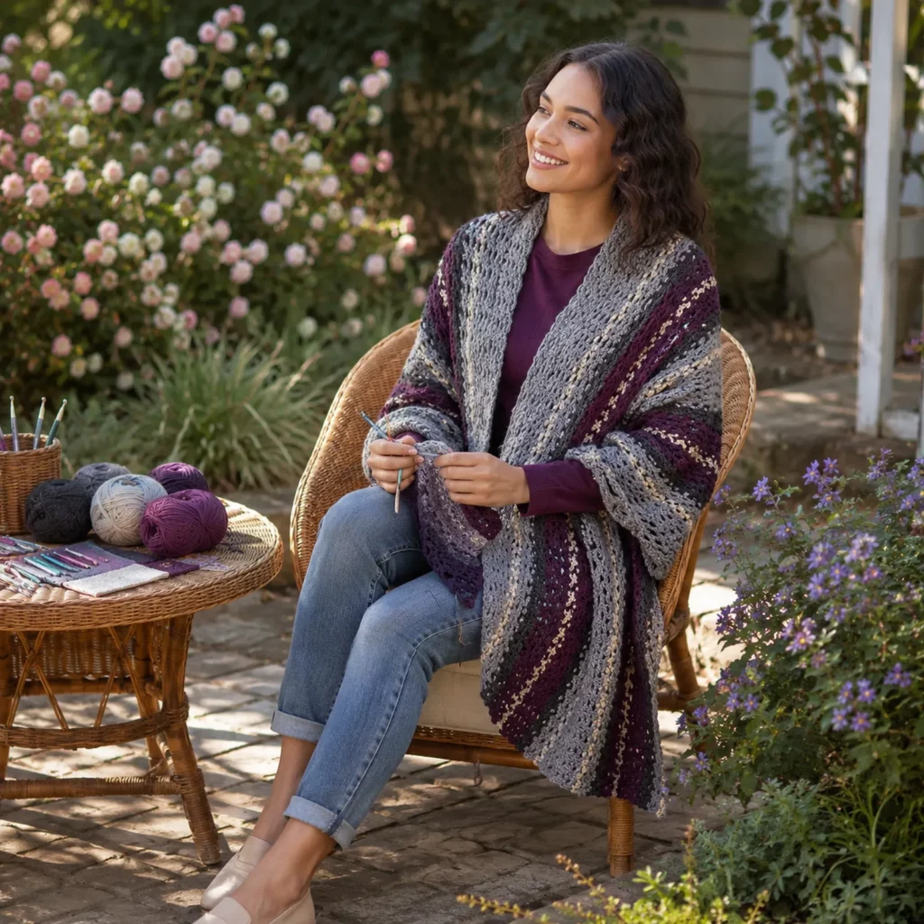 Elegant Striped Crochet Ruana Pattern – A Cozy and Stylish Layer for Every Season (photo 2)