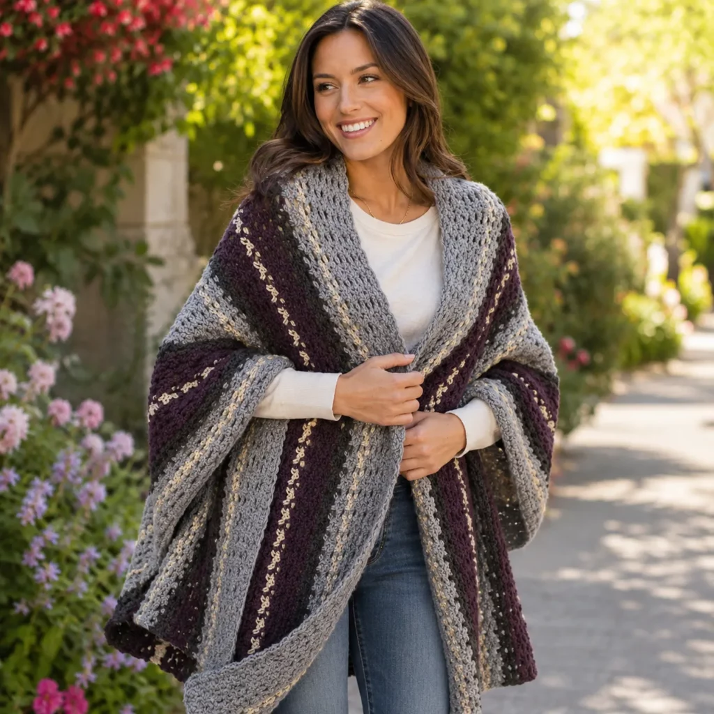 Elegant Striped Crochet Ruana Pattern – A Cozy and Stylish Layer for Every Season (photo 1)