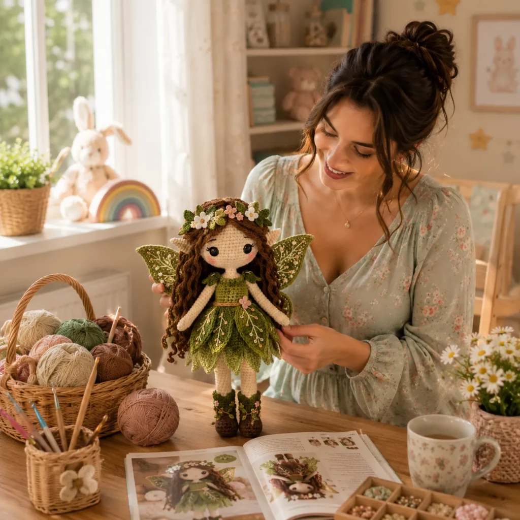Enchanted Woodland Fairy Amigurumi Crochet Pattern: A Whimsical Doll With Leaf Dress, Wings, and Flower Crown (photo 2)