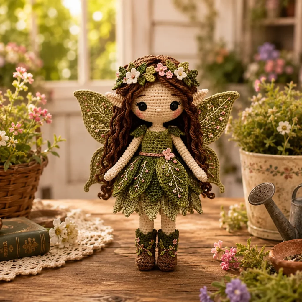 Enchanted Woodland Fairy Amigurumi Crochet Pattern: A Whimsical Doll With Leaf Dress, Wings, and Flower Crown (photo 1)
