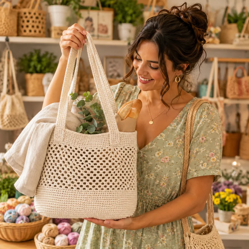 Mesh Market Tote Crochet Pattern: Easy Cotton Beach Bag With Diamond Net Stitch and Sturdy Straps (photo 3)