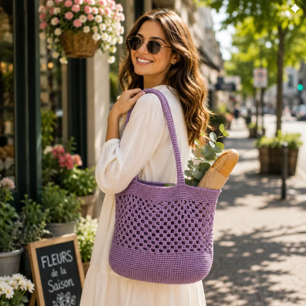 Mesh Market Tote Crochet Pattern: Easy Cotton Beach Bag With Diamond Net Stitch and Sturdy Straps (photo 1)