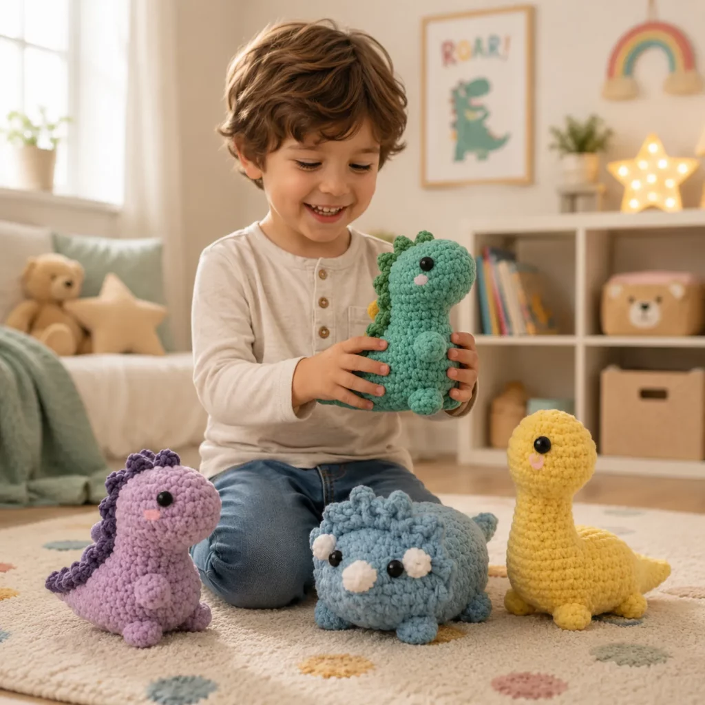 Mini Dinosaur Amigurumi Crochet Pattern: 4 Cute Dino Plushies You Can Make Fast (Stego, Triceratops, Bronto + Baby Dino) (photo 1)