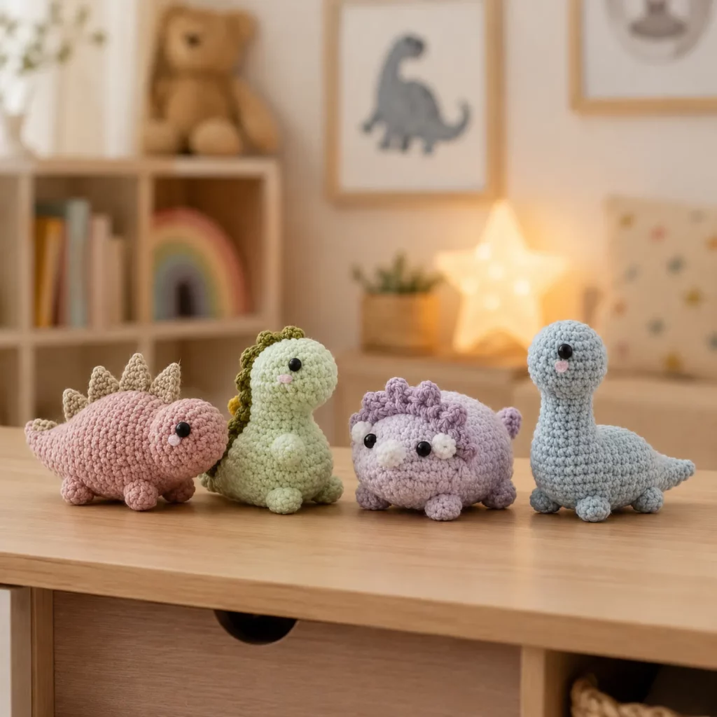 Mini Dinosaur Amigurumi Crochet Pattern: 4 Cute Dino Plushies You Can Make Fast (Stego, Triceratops, Bronto + Baby Dino) (photo 3)