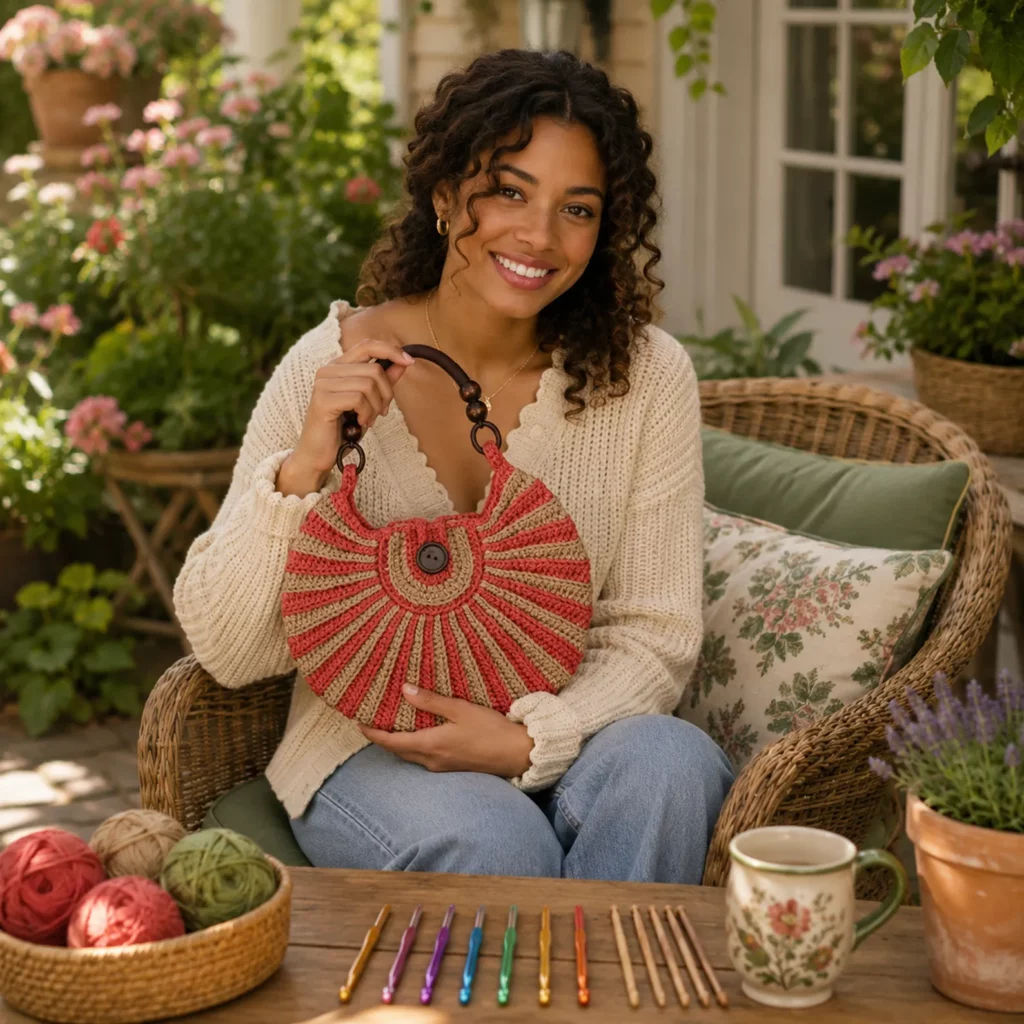 Round Sunburst Crochet Handbag Pattern: A Stylish Retro Boho Bag for Everyday Use (photo 2)