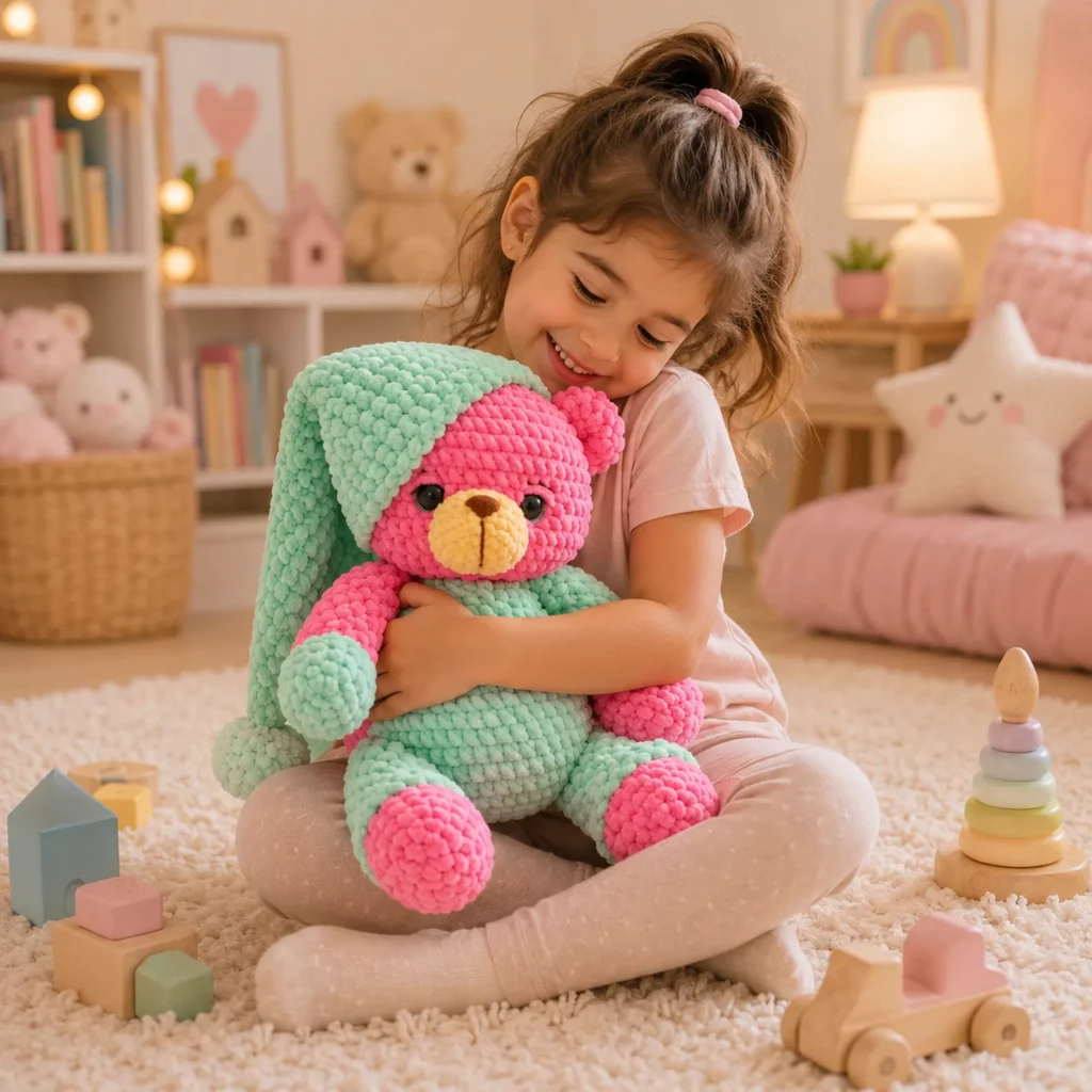 Sleepy Teddy Bear Amigurumi Crochet Pattern: Plush Bedtime Bear With Nightcap, Pajamas, and Color-Block Details (photo 3)
