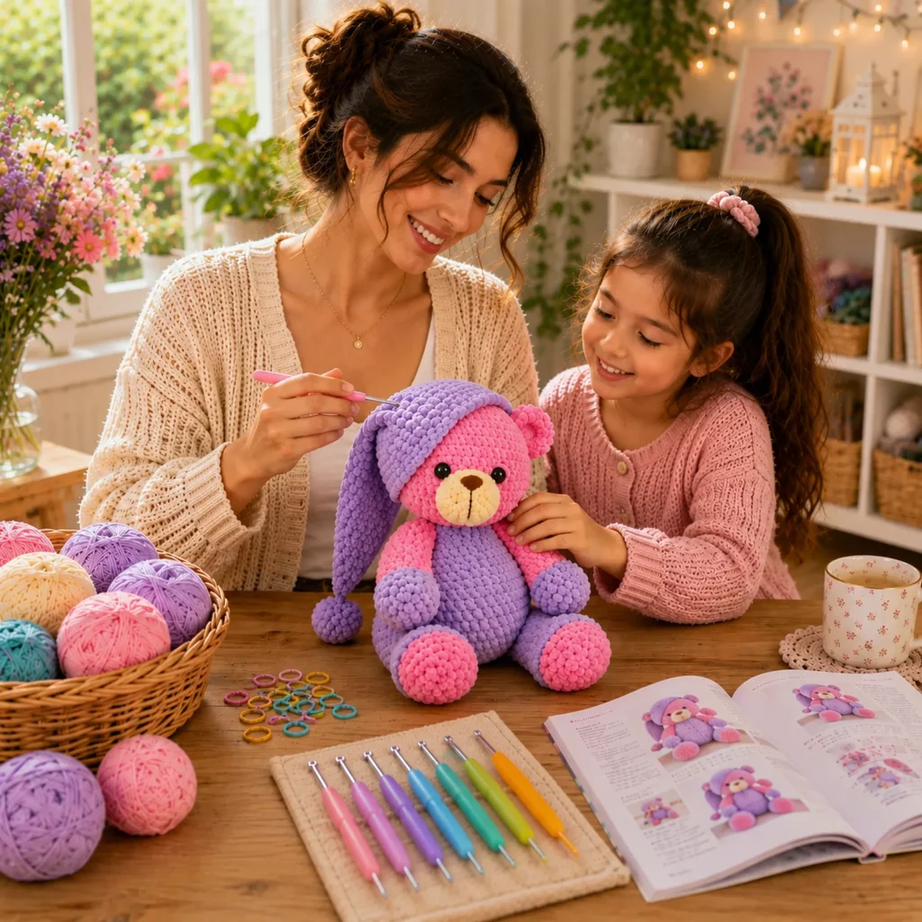 Sleepy Teddy Bear Amigurumi Crochet Pattern: Plush Bedtime Bear With Nightcap, Pajamas, and Color-Block Details (photo 2)