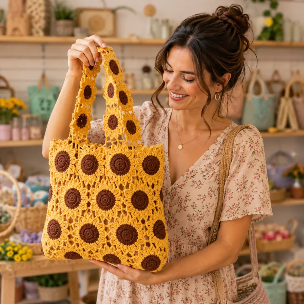 Sunflower Granny Square Tote Bag Crochet Pattern: A Vintage-Inspired Market Bag With Floral Motifs and Sturdy Straps (photo 1)
