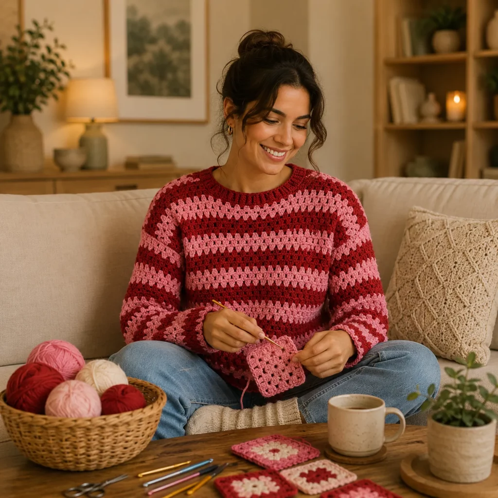 Sweet Striped Crochet Pattern for a Women’s Cozy Pullover Sweater (photo 2)