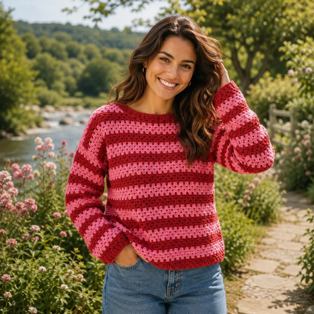 Sweet Striped Crochet Pattern for a Women’s Cozy Pullover Sweater (photo 3)