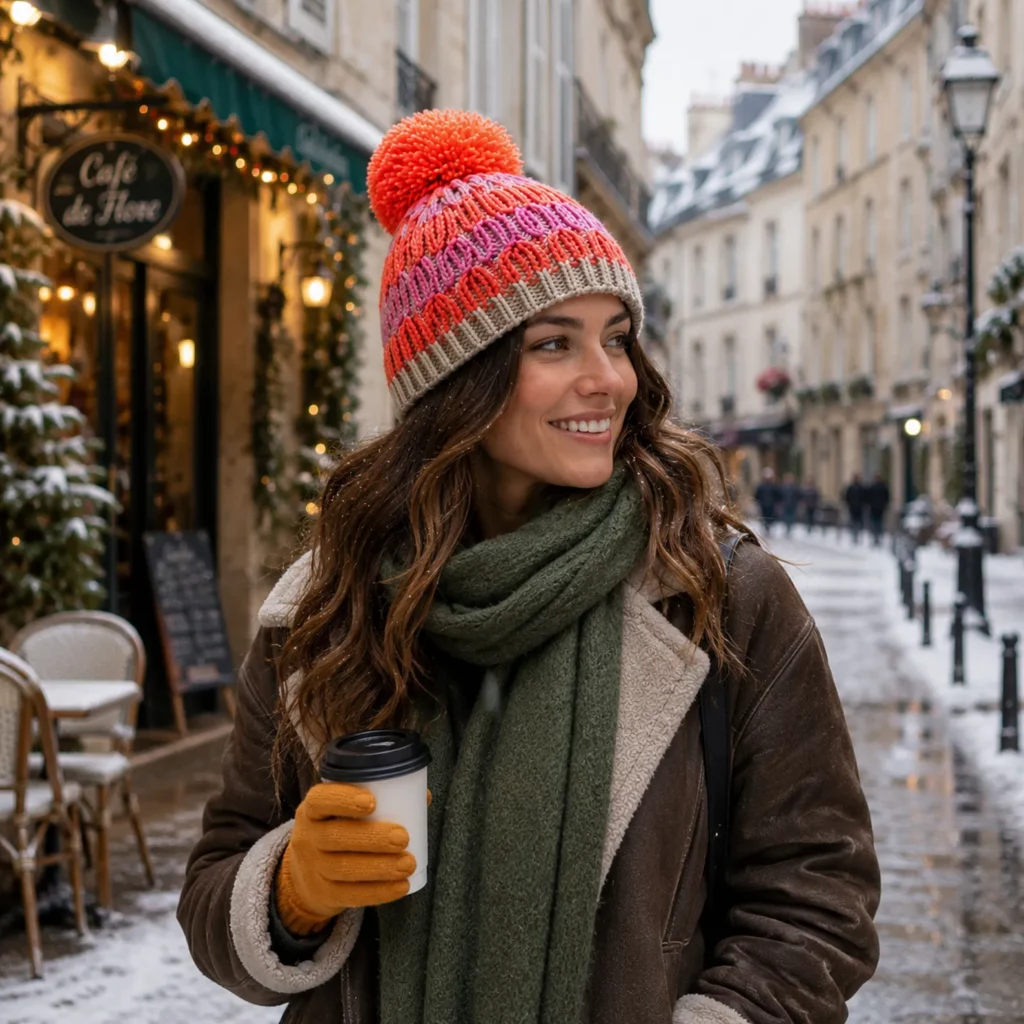 Tulip Stitch Pom-Pom Beanie Crochet Pattern: A Beautiful Floral Winter Hat for Beginners (photo 1)
