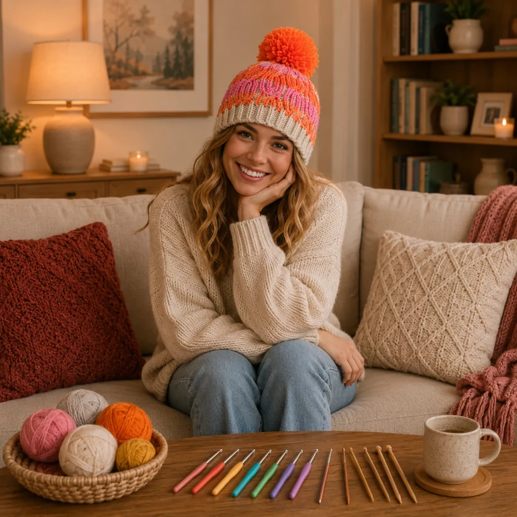 Tulip Stitch Pom-Pom Beanie Crochet Pattern: A Beautiful Floral Winter Hat for Beginners (photo 2)