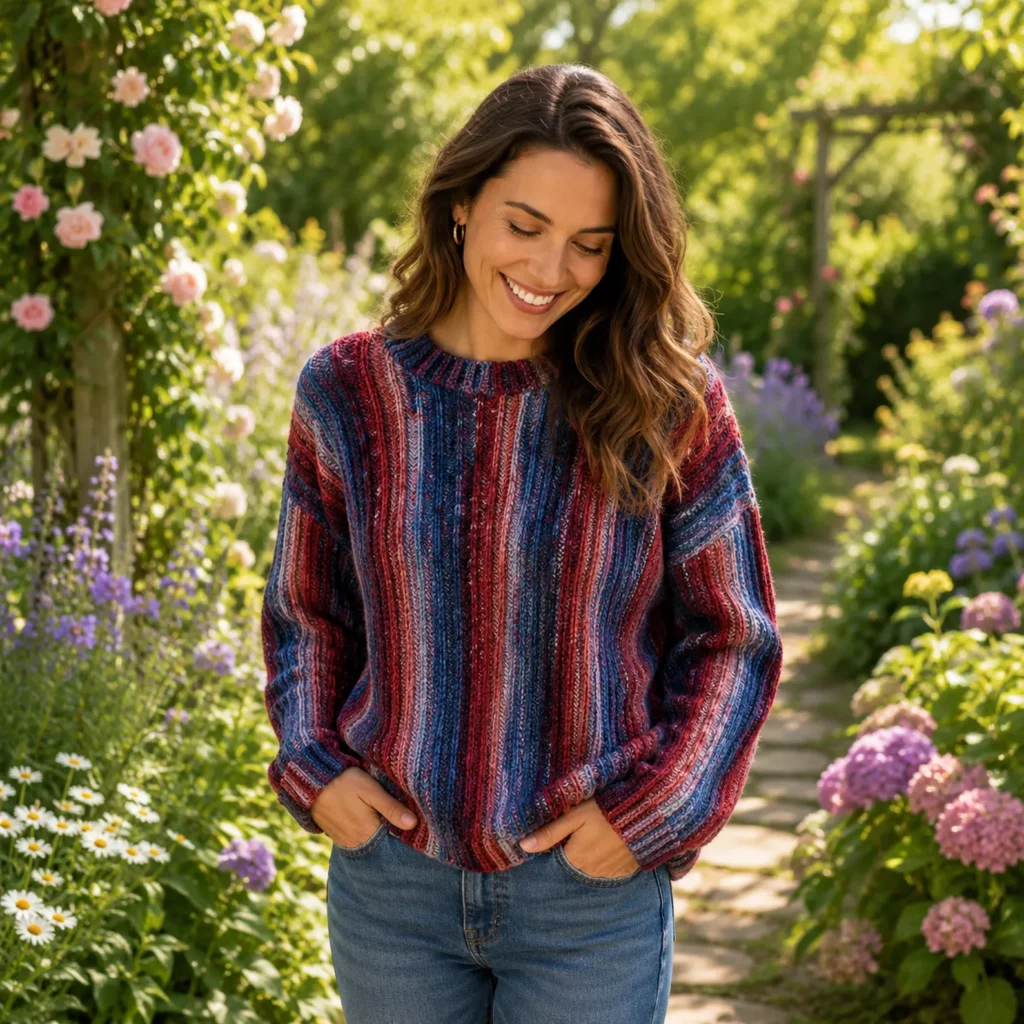 Vibrant Crochet Pattern for a Women’s Multicolor Ribbed Sweater (photo 3)
