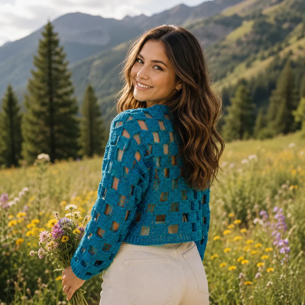 Woven Mesh Crochet Sweater Pattern: A Modern Openwork Pullover with Statement Sleeves (photo 3)