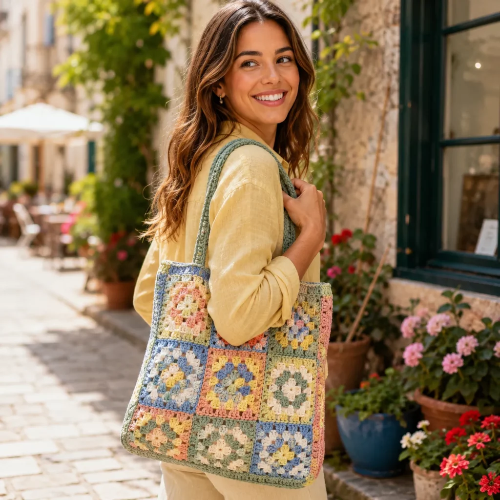 Charming Granny Square Crochet Tote Bag Pattern – A Colorful DIY Crochet Project for Everyday Style (photo 3)