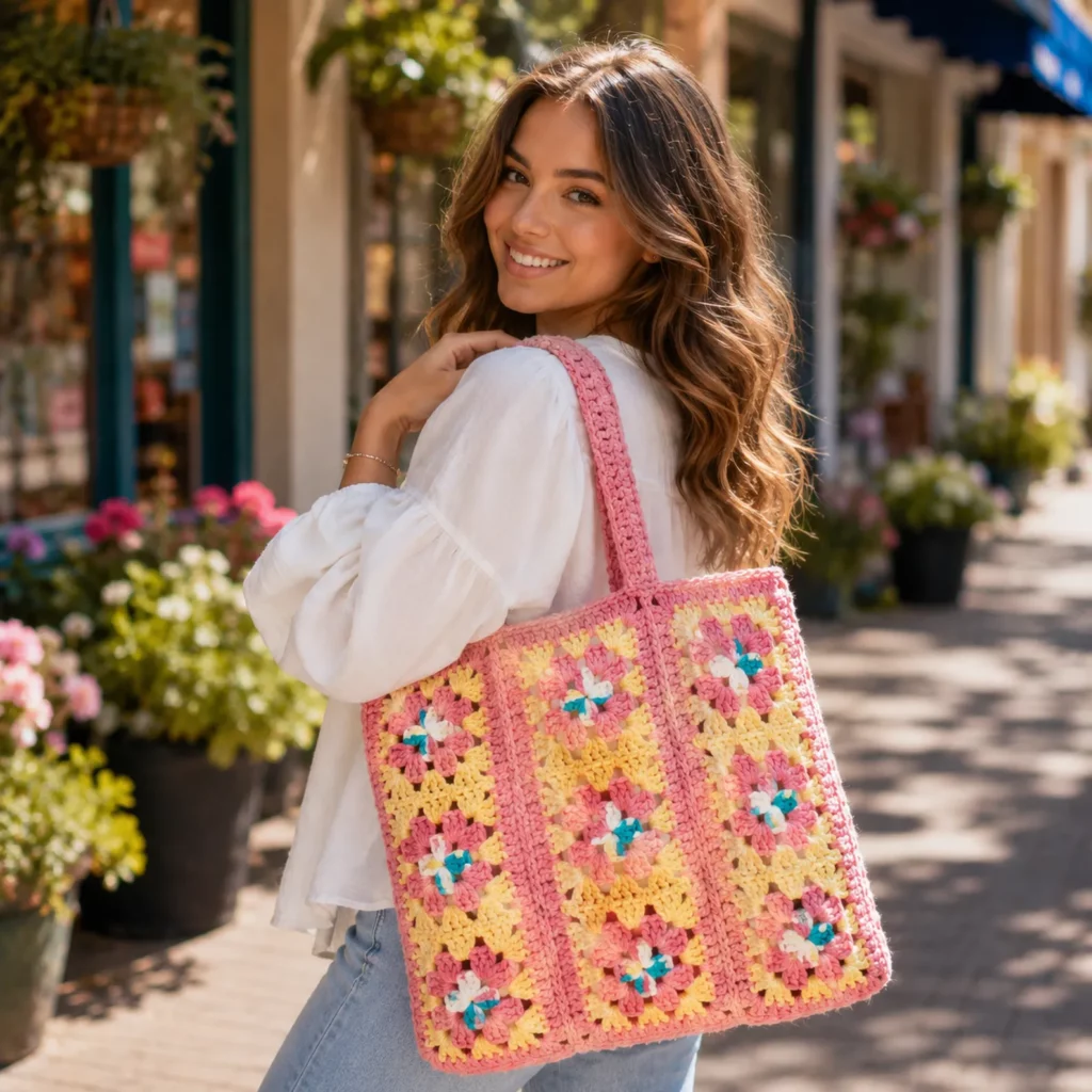 Charming Granny Square Crochet Tote Bag Pattern – A Colorful DIY Crochet Project for Everyday Style (photo 1)