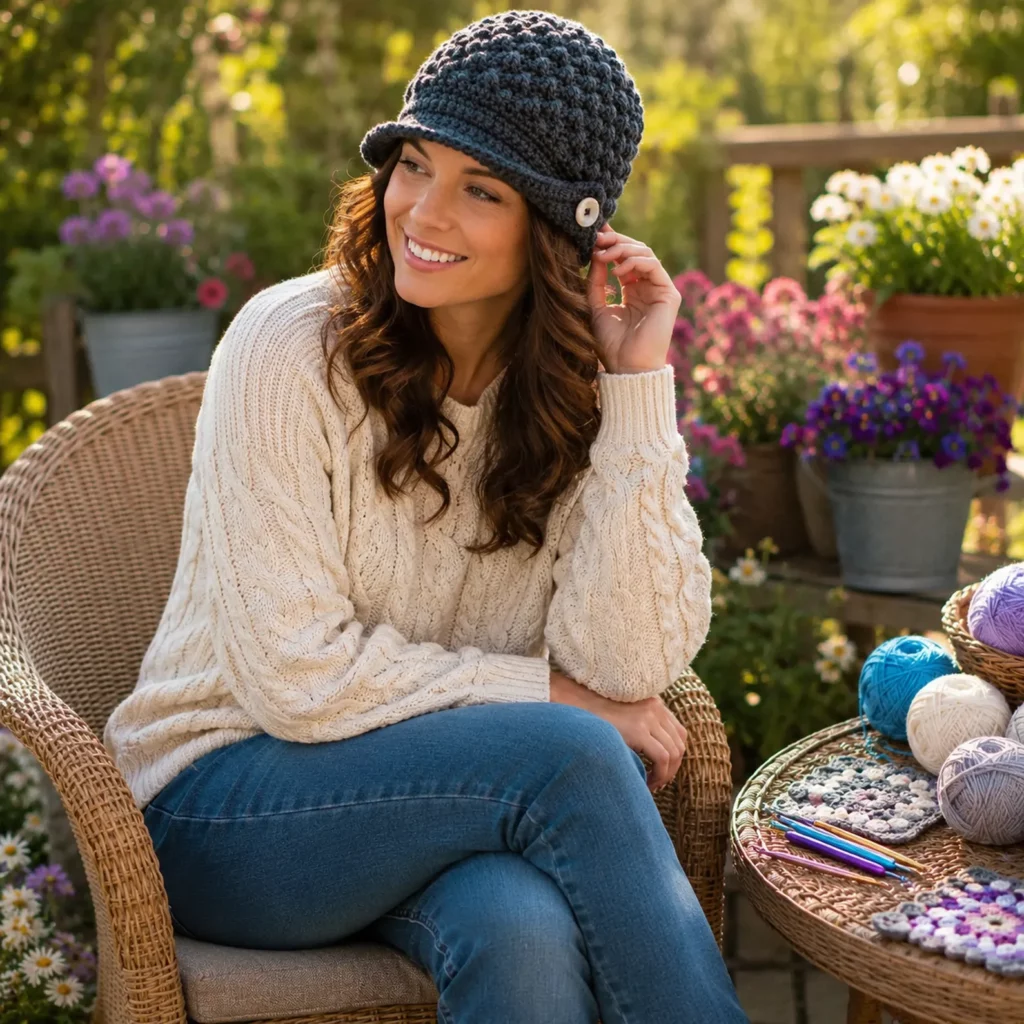 Chic Textured Crochet Newsboy Hat Pattern – A Stylish Brimmed Beanie for Everyday Wear (photo 2)
