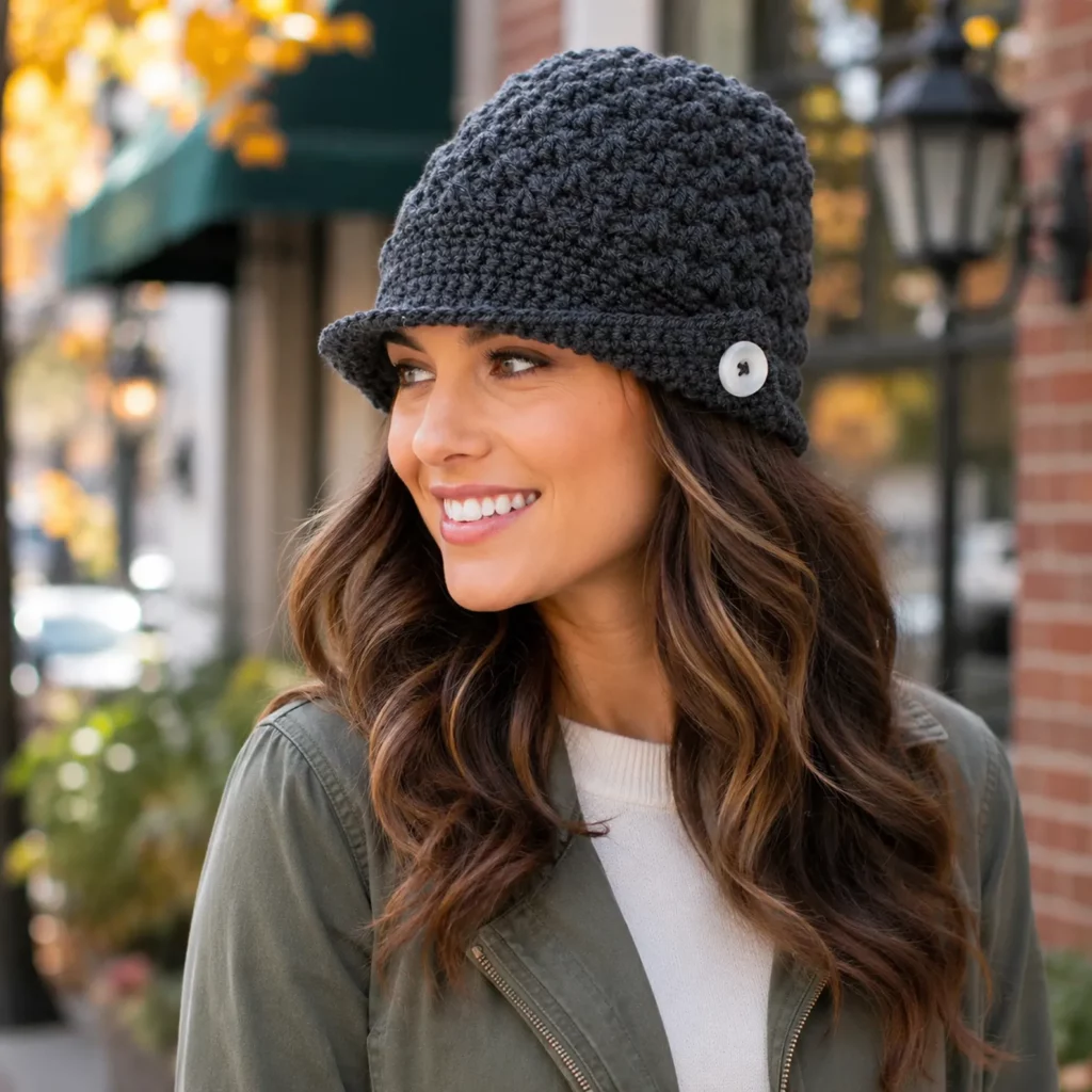 Chic Textured Crochet Newsboy Hat Pattern – A Stylish Brimmed Beanie for Everyday Wear (photo 1)