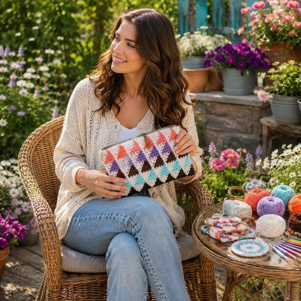 Colorful Chevron Crochet Cosmetic Pouch Pattern – A Stylish Zippered Accessory for Everyday Organization (photo 2)