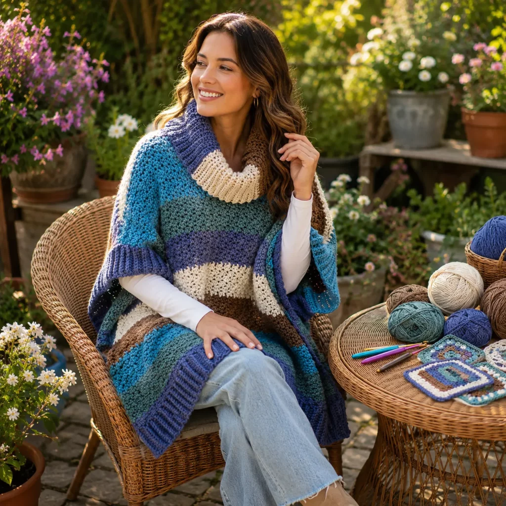 Cozy Color Block Crochet Poncho Pattern – A Stylish and Comfortable Layer for Every Season (photo 2)