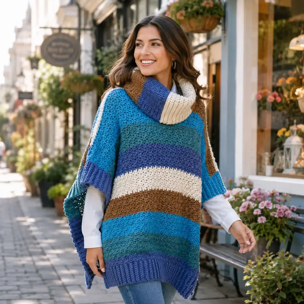 Cozy Color Block Crochet Poncho Pattern – A Stylish and Comfortable Layer for Every Season